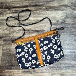 Fossil Erin Fabric Denim Crossbody Leopard Purse